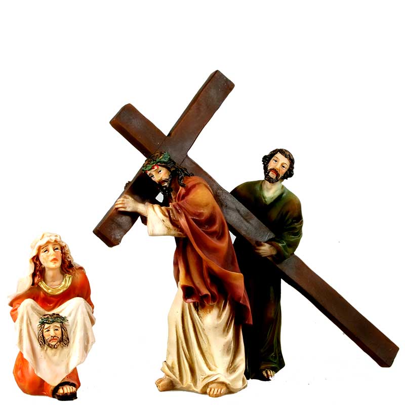 Passionsweg - 3 Figuren m. Kreuz