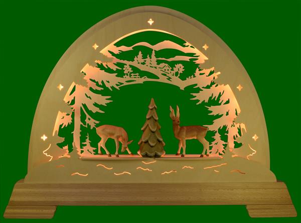 LED Rundbogen mit Reh, Rehbock und Baum 10 cm