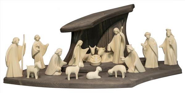 Designstall grau mit Aram Krippenfiguren ESCHE 16 tlg.