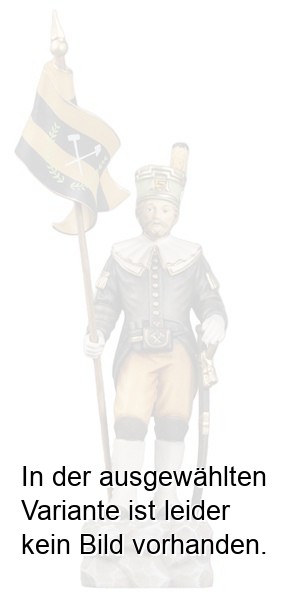 Schneeberger Obersteiger mit Bergmannfahne gelb-schwarz Schneeberger Obersteiger mit Bergmannfahne gelb-schwarz