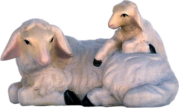 Schaf liegend mit Lamm Schaf liegend mit Lamm