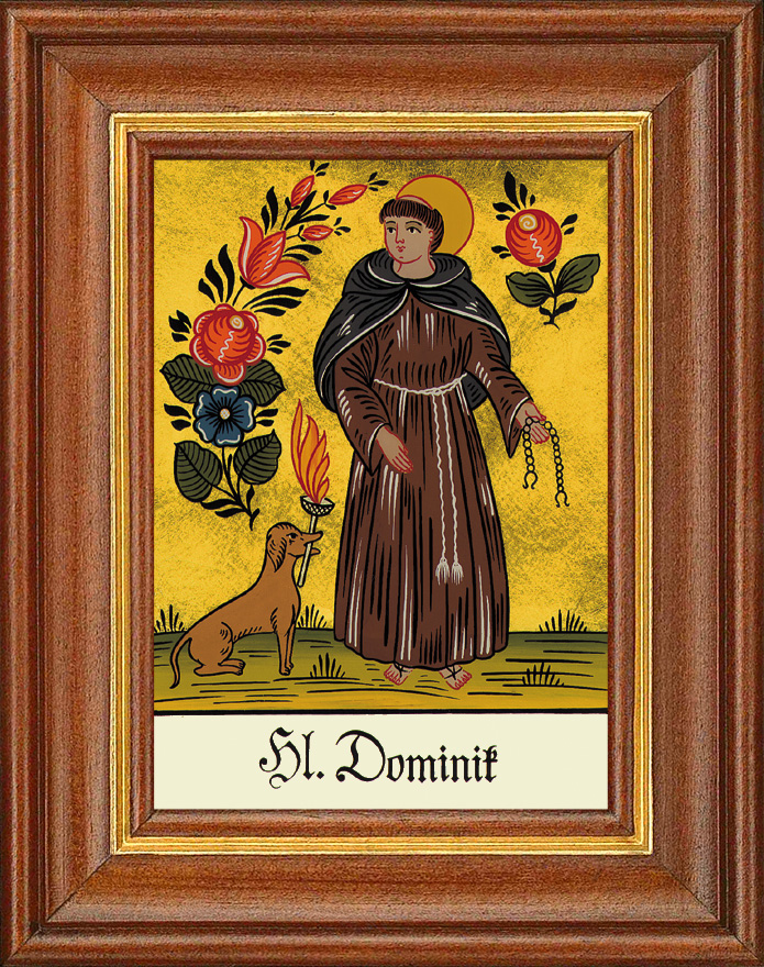 Hl. Dominik - Hinterglasbild Patronatsbild Namenspatron mit Heiligennamen - 12,5 x 16 cm