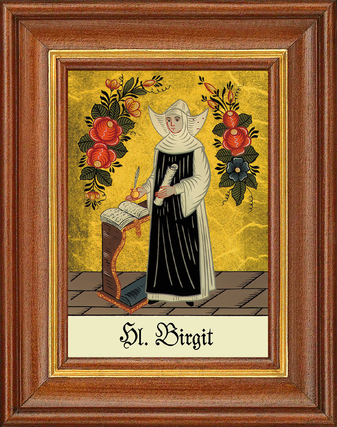 Hl. Birgit - Hinterglasbild Patronatsbild Namenspatron mit Heiligennamen - 12,5 x 16 cm