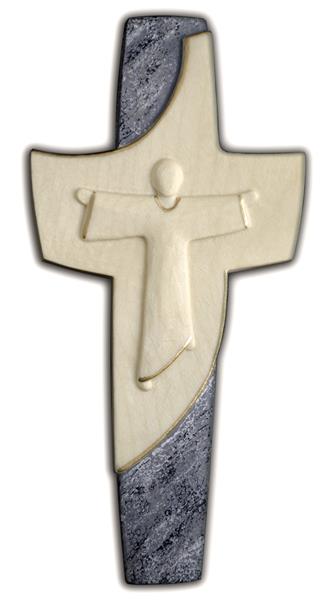 Franziskuskreuz Steinoptik Color Weiß