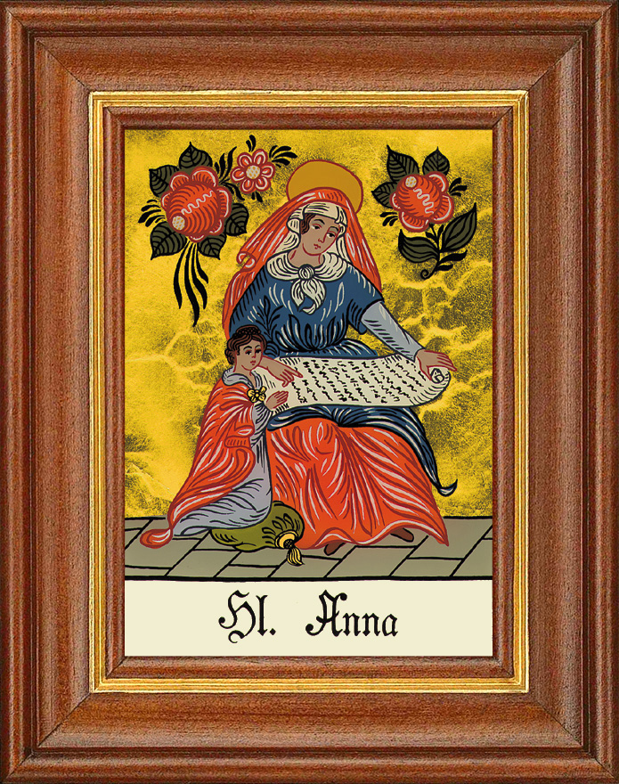 Heilige Anna - Hinterglasbild Patronatsbild Namenspatron mit Heiligennamen - 12,5 x 16 cm