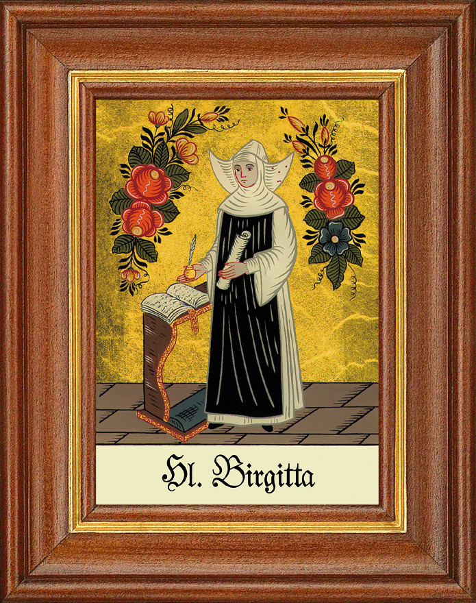 Hl. Birgitta - Hinterglasbild Patronatsbild Namenspatron mit Heiligennamen - 12,5 x 16 cm