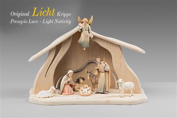 Licht Krippenset 8 Figuren + Stall Licht