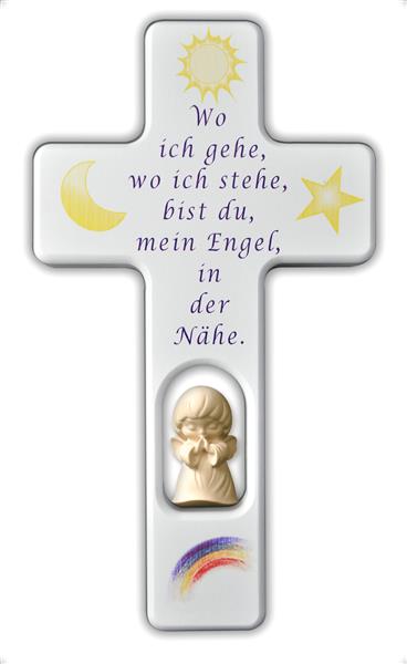 Kreuz weiß mit Engel Wo ich gehe