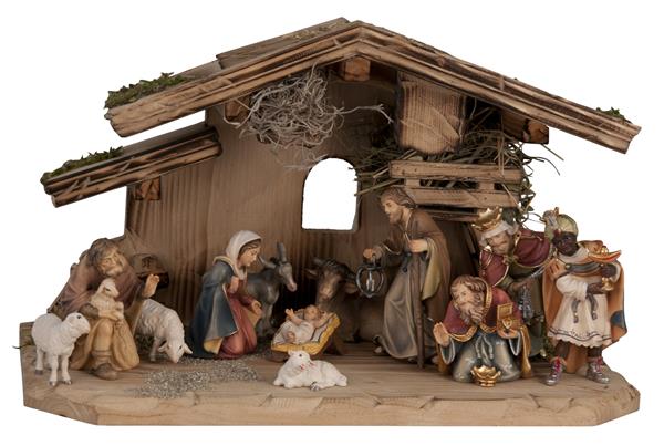 Tiroler Krippenstall mit 13 Orig. Bethlehem Figuren