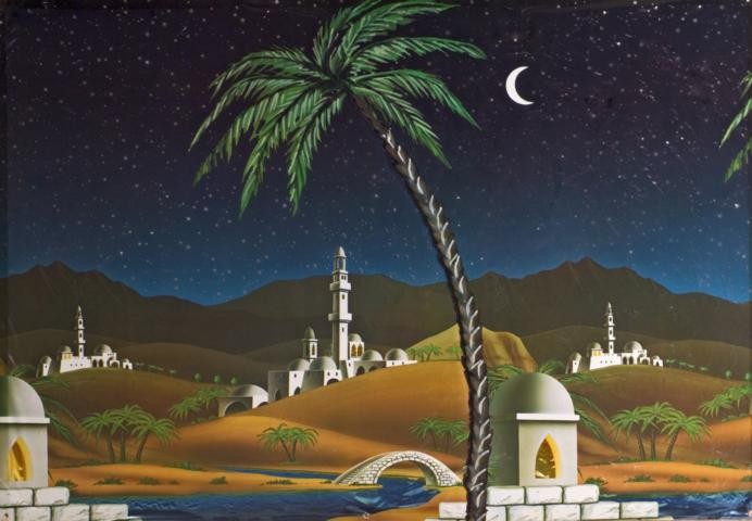 Krippenhintergrund Folie Orient "Palme, Mond"