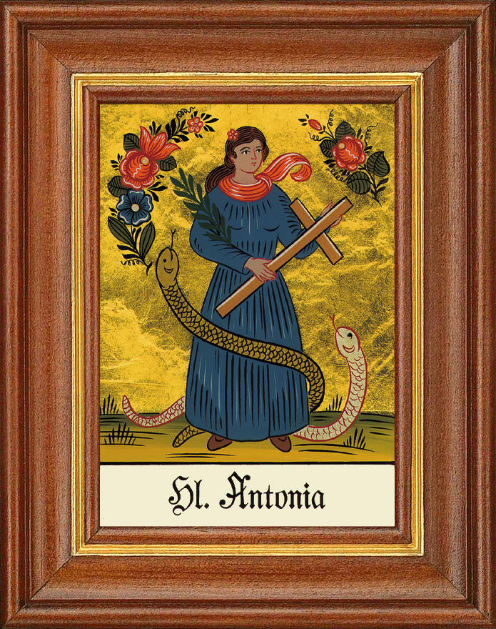 Hl. Antonia - Hinterglasbild Patronatsbild Namenspatron mit Heiligennamen - 12,5 x 16 cm