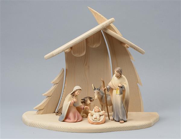 LI Familienstall Tannenbaum + 5 Figuren Licht Krippe