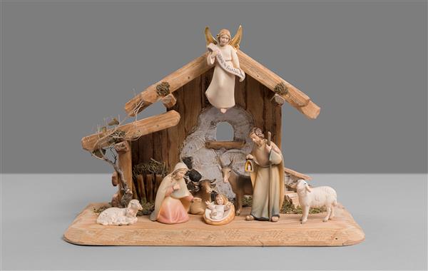 Familienstall Hl. Nacht + 8 Krippenfiguen Licht