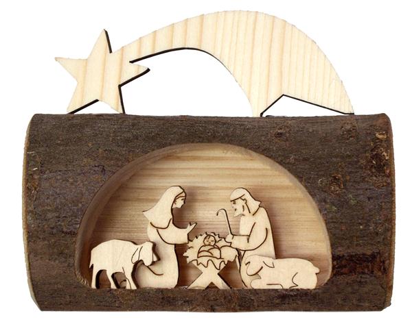 Holzstamm + Hl.Familie + Kometstern
