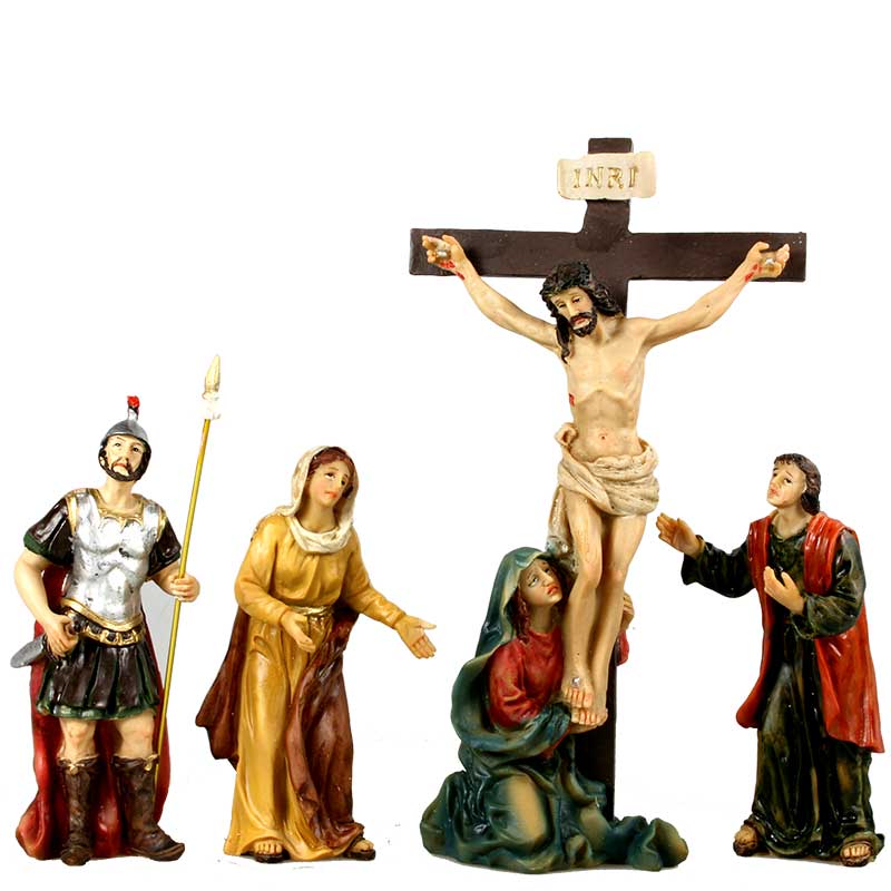 Passionsfiguren - Kreuzigung - 4 Figuren u. Kreuz