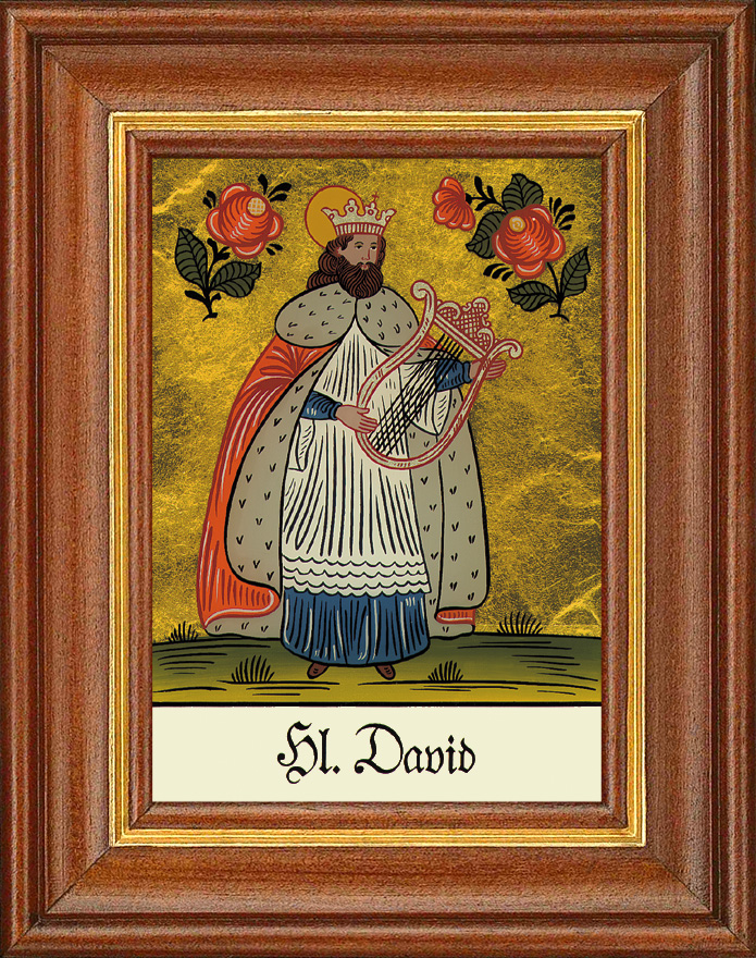 Hl. David - Hinterglasbild Patronatsbild Namenspatron mit Heiligennamen - 12,5 x 16 cm