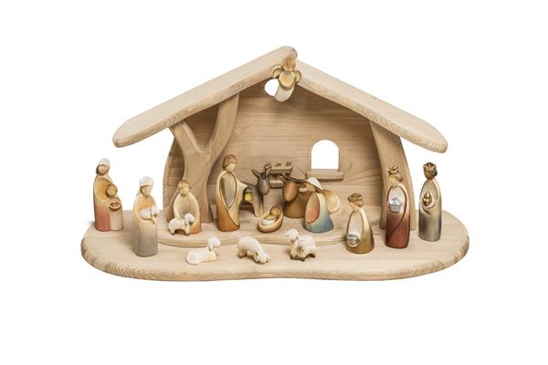 Fabelkrippe Set 15-teilig mit Krippenstall schlicht