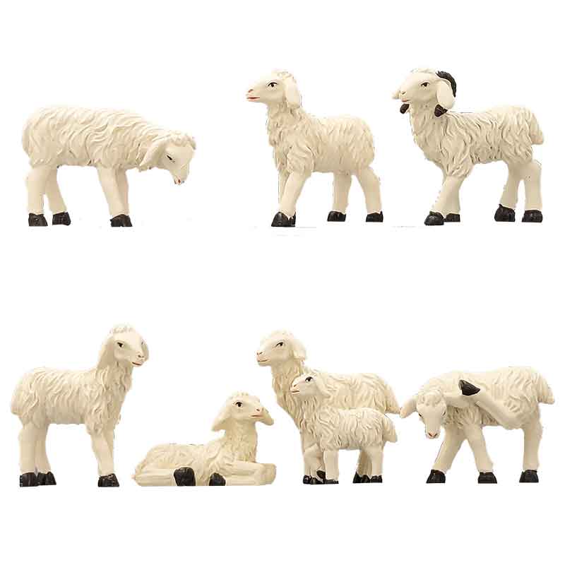 Für Krippenfiguren 10-11 cm Krippentiere Schafe Set 6 Teile aus Polyresin 
