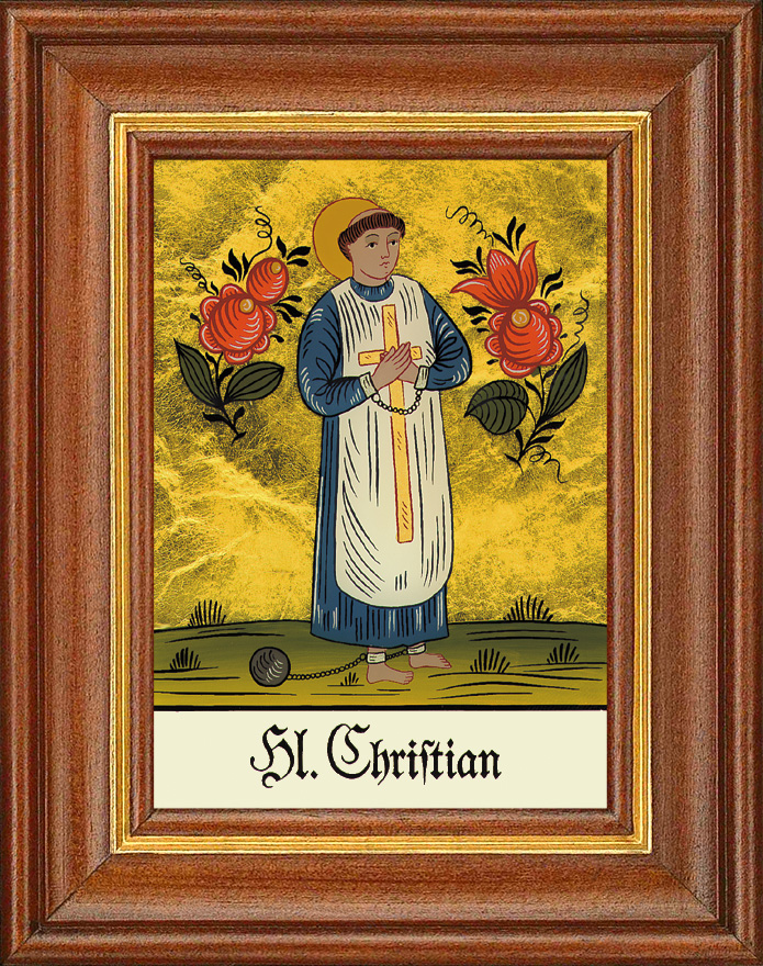Hl. Christian - Hinterglasbild Patronatsbild Namenspatron mit Heiligennamen - 12,5 x 16 cm