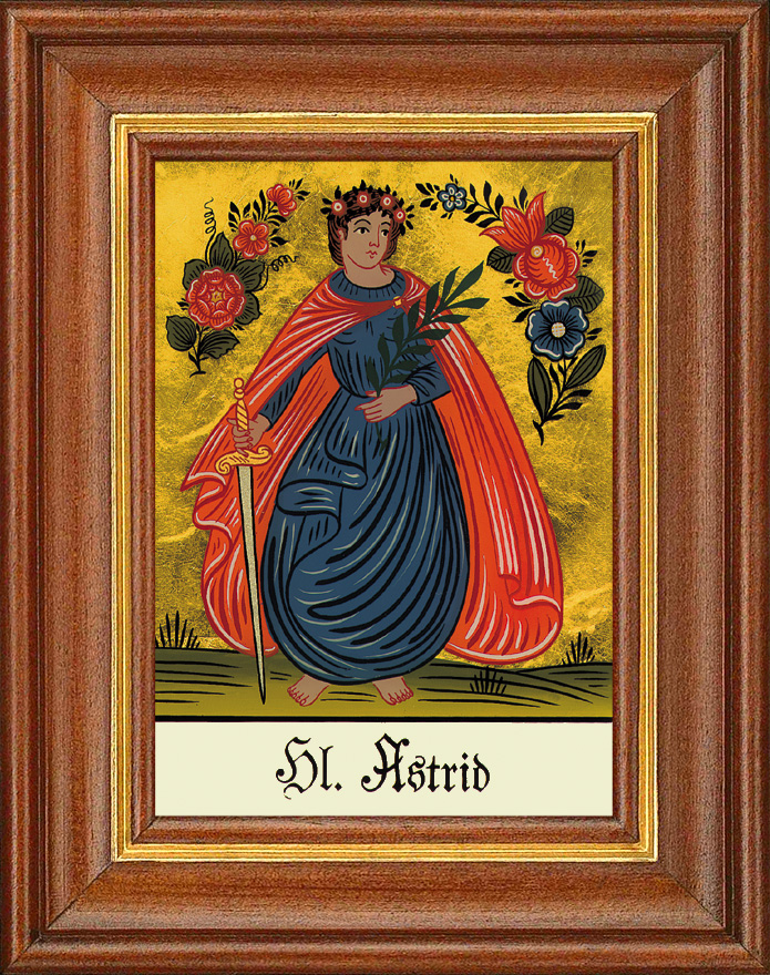 Hl. Astrid - Hinterglasbild Patronatsbild Namenspatron mit Heiligennamen - 12,5 x 16 cm