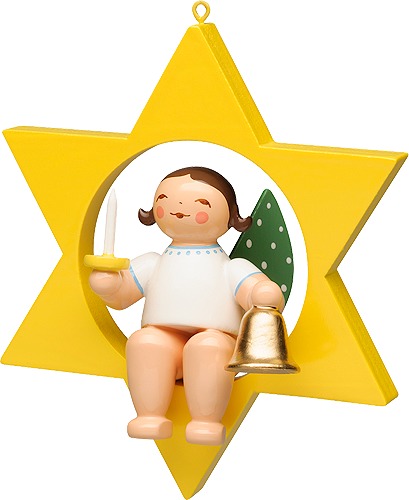 Engel mit Kerze und Glocke im Stern