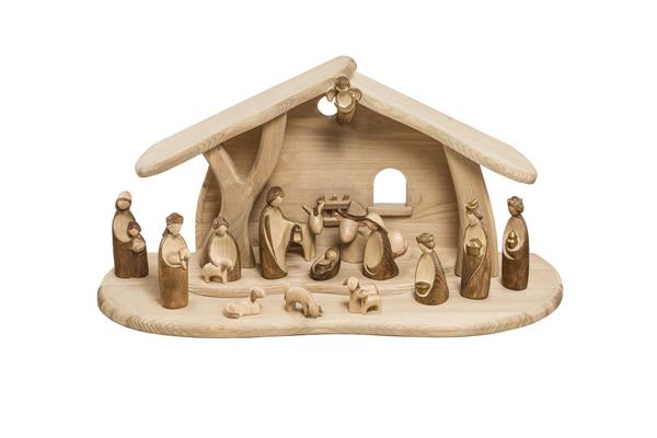 Fabelkrippe Set 15-teilig mit Krippenstall schlicht