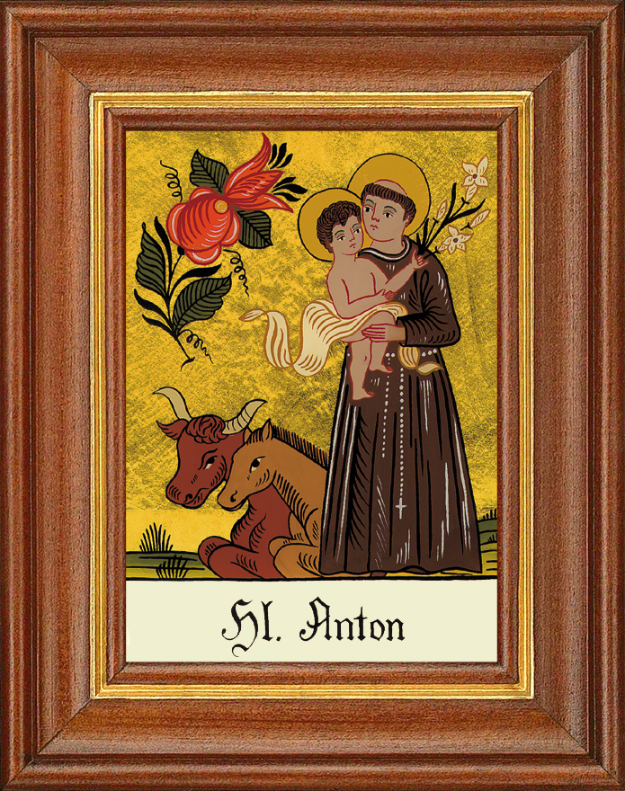 Hl. Anton - Hinterglasbild Patronatsbild Namenspatron mit Heiligennamen - 12,5 x 16 cm