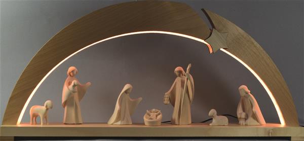 Bogen groß mit LED Beleuchtung und 8 Krippenfiguren Aram