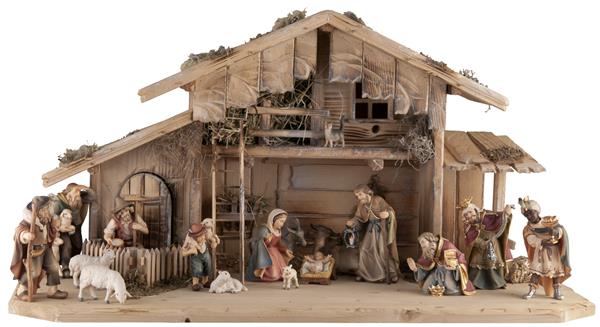 Krippenstall Toblach mit 18 Orig. Bethlehem Figuren
