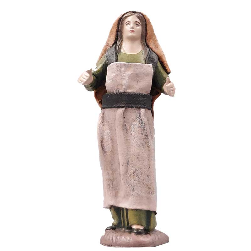 Frau mit langer rosa Schürze