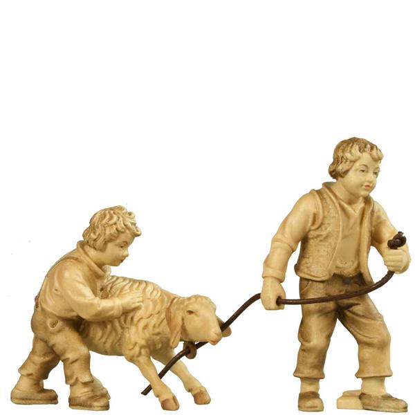 Buben mit störrischem Schaf 2t. Buben mit störrischem Schaf 2t.