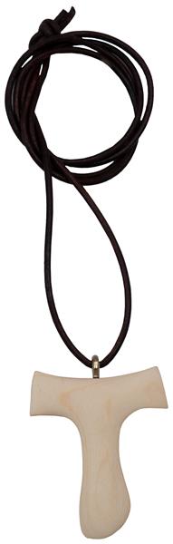 Halskette mit Tau-Kreuz Ahorn mit Lederband braun