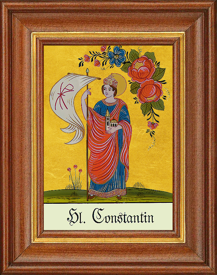 Hl. Constantin - Hinterglasbild Patronatsbild Namenspatron mit Heiligennamen - 12,5 x 16 cm