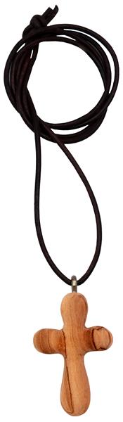 Halskette mit Kreuz Oliv - mit Lederband braun