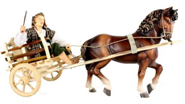 Hirt auf Wagen mit Pferd