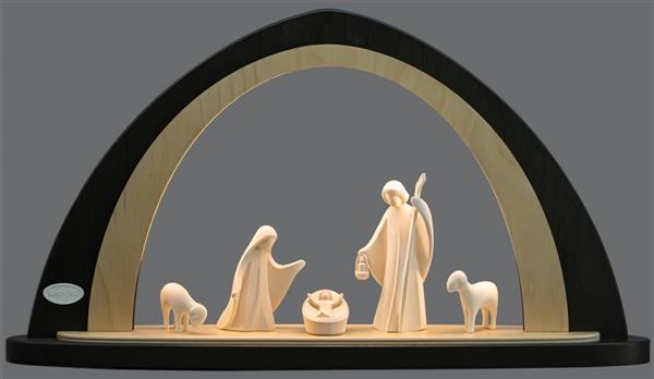 Bogen mit LED Beleuchtung und Aram Familie und Schafe in 13 cm