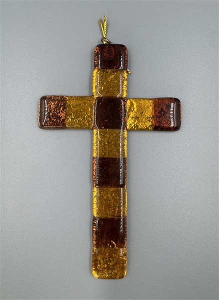 Glaskreuz kupfer-goldfarben