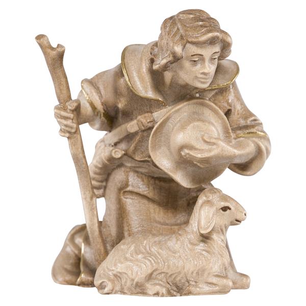 Hirt kniend mit Stock und Schaf Hirt kniend mit Stock und Schaf