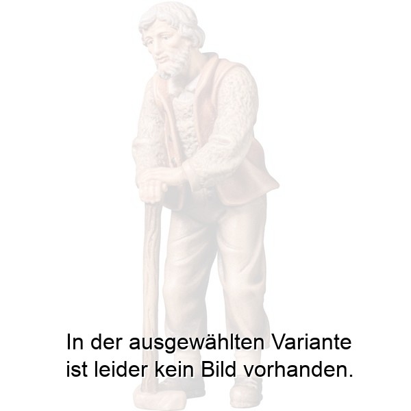 Altbauer stützt sich am Stock