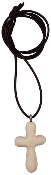 Halskette mit Kreuz Ahorn - mit Lederband braun