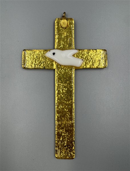 Glaskreuz Goldfarben mit Taube Glaskreuz Goldfarben mit Taube