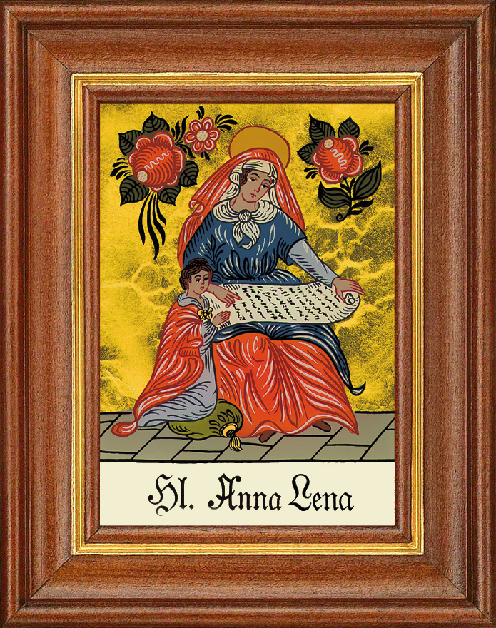Hl. Anna Lena - Hinterglasbild Patronatsbild Namenspatron mit Heiligennamen - 12,5 x 16 cm