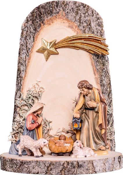 Familie Bauernkrippe auf Kulisse Familie Bauernkrippe auf Kulisse