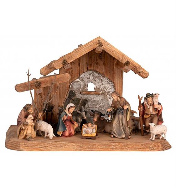Hüttenstall mit Orig. Bethlehem Krippe 10 teilig