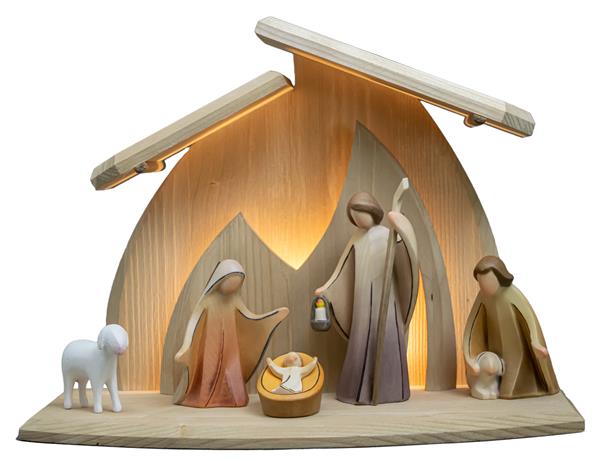LED Familienstall Altea mit Krippenfiguren Aram 6 tlg.