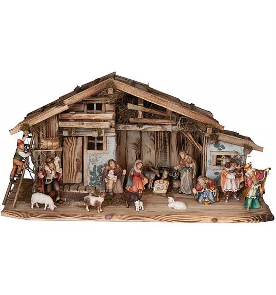 Krippenstall Seiser Alm mit 17 Figuren Komplettset