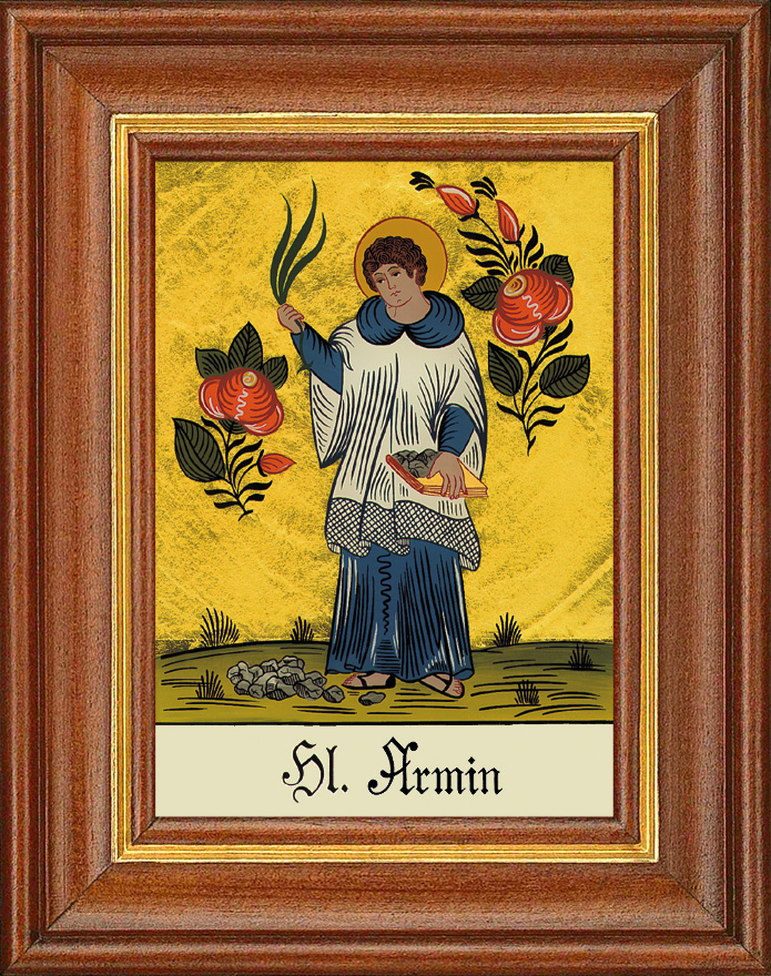 Hl. Armin - Hinterglasbild Patronatsbild Namenspatron mit Heiligennamen - 12,5 x 16 cm