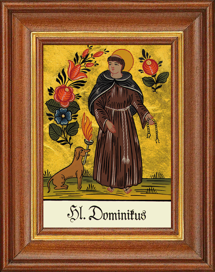 Hl. Dominikus - Hinterglasbild Patronatsbild Namenspatron mit Heiligennamen - 12,5 x 16 cm