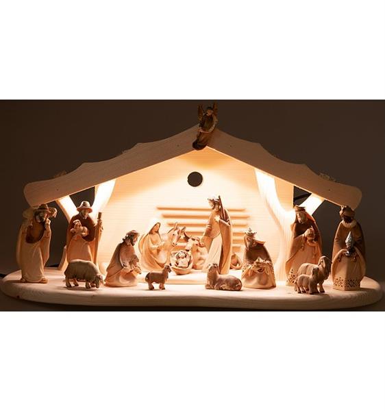 Weihnachtskrippe mit Beleuchtung mit 16 Morgenstern Figuren Weihnachtskrippe mit Beleuchtung mit 16 Morgenstern Figuren