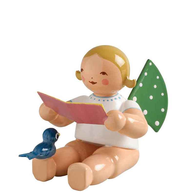Engel mit Liederbuch und Vogel